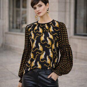 Anthropologie Bl-nk Brienz Leopard Top Size Small Black Polka Dot Ruffle